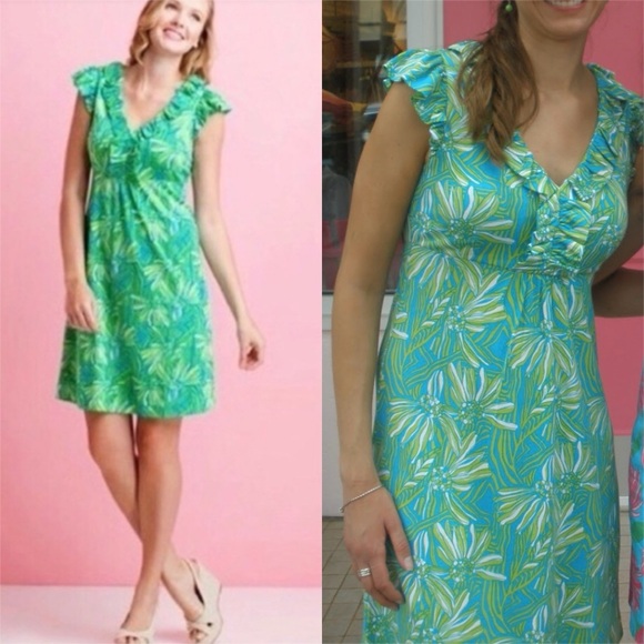 Lilly Pulitzer Vibrant Blue Green Tropical Silk Blend Mini Dress Size S - Picture 1 of 9